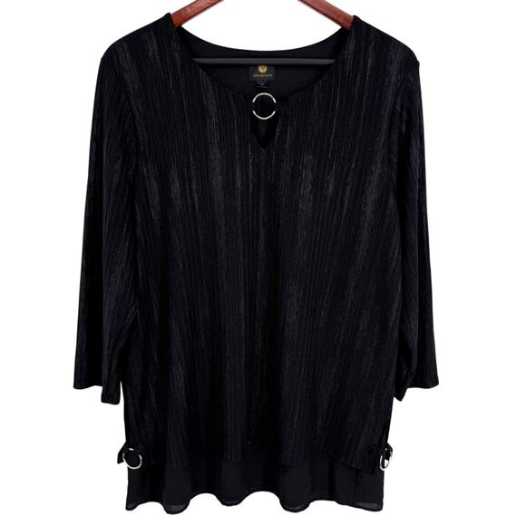 JM Collection Plus Size 2X XXL Black Metallic Blouse Shirt Top Formal Dinner - Picture 1 of 7